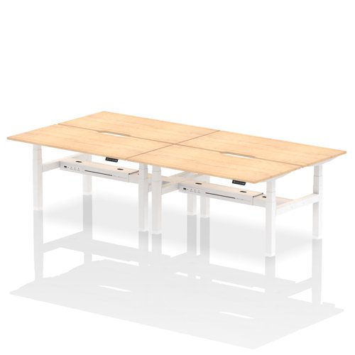 Air Back-to-Back 1600 x 800mm Height Adjustable 4 Person Office Bench Desk Maple Top with Scalloped Edge White Frame