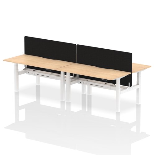 Air Back-to-Back 1600 x 800mm Height Adjustable 4 Person Office Bench Desk Maple Top with Scalloped Edge White Frame with Black Straight Screen