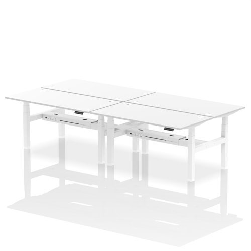 HA02422 | The Air Back-to-Back Height Adjustable Desk, designed for four, is the epitome of efficiency and connectivity. Each desk comes equipped with two Ethernet ports, a USB port, a USB-C port, and three UK plugs, catering to all digital needs. Integrated cable ports ensure a tidy workspace. Adjustable height options offer ergonomic comfort. This desk is the ultimate solution for teams seeking a connected, efficient, and adaptable workspace.
