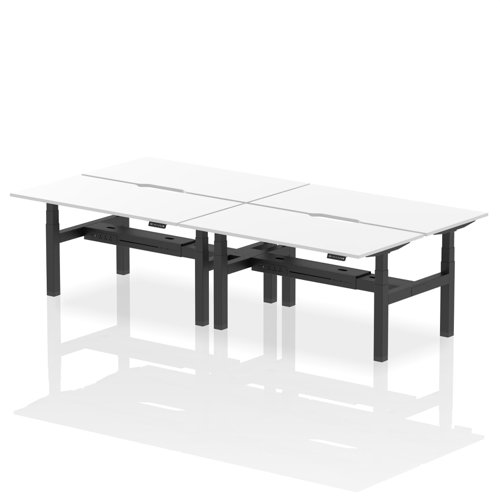 Air Back-to-Back 1600 x 800mm Height Adjustable 4 Person Bench Desk White Top with Scalloped Edge Black Frame