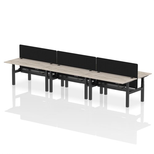 HA02443 | Elevate your office with the Air Back-to-Back Height Adjustable Desk for six, a blend of ergonomics and connectivity. Each desk includes two Ethernet ports, a USB and USB-C port, and three UK plugs, complemented by integrated cable ports for a clean setup. The addition of a dividing screen per duo offers privacy and focus. This desk is a perfect match for professionals seeking a tidy, tech-friendly, and adaptable workspace.