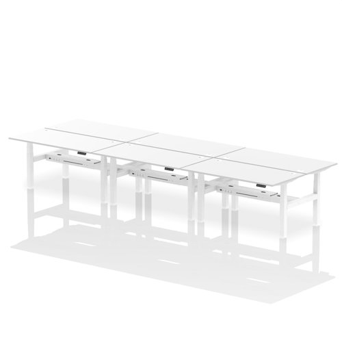 Air Back-to-Back 1600 x 800mm Height Adjustable 6 Person Bench Desk White Top with Cable Ports White Frame