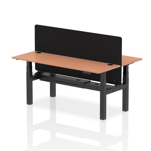 Air Back-to-Back 1800 x 600mm Height Adjustable 2 Person Bench Desk Beech Top with Cable Ports Black Frame with Black Straight Screen