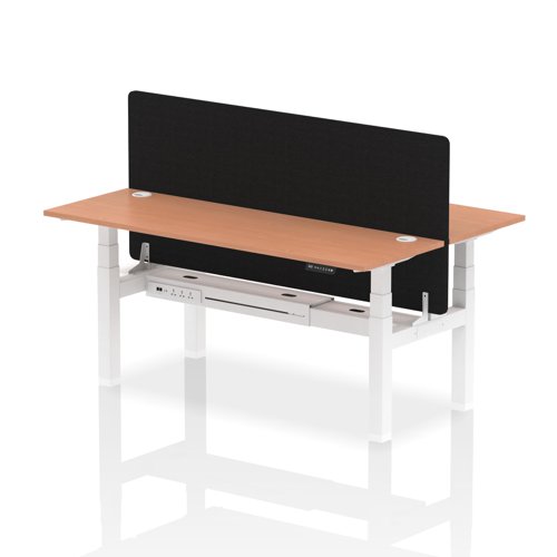 Air Back-to-Back 1800 x 600mm Height Adjustable 2 Person Office Bench Desk Beech Top with Cable Ports White Frame with Black Straight Screen