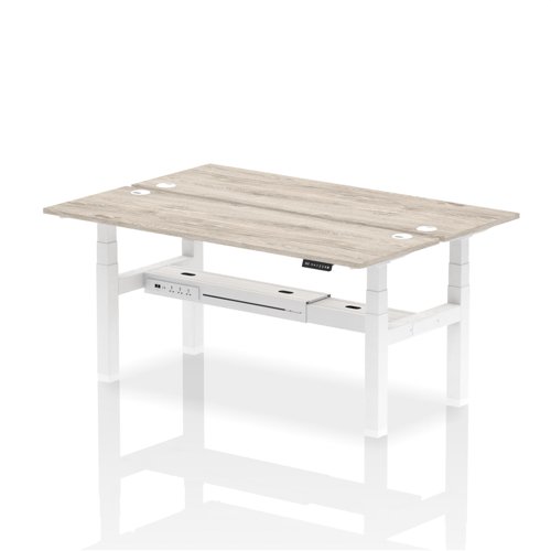 Air Back-to-Back 1800 x 600mm Height Adjustable 2 Person Bench Desk Grey Oak Top with Cable Ports White Frame