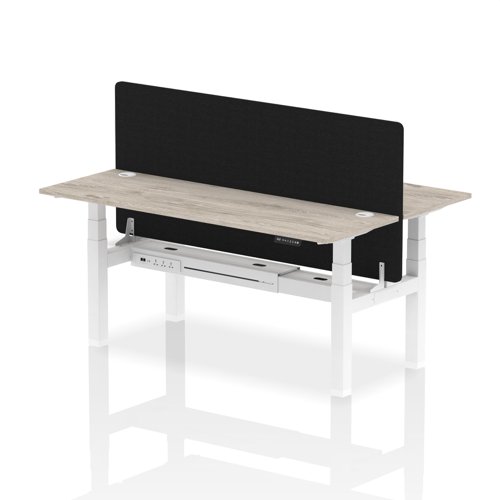 Air Back-to-Back 1800 x 600mm Height Adjustable 2 Person Bench Desk Grey Oak Top with Cable Ports White Frame with Black Straight Screen