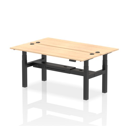 Air Back-to-Back 1800 x 600mm Height Adjustable 2 Person Bench Desk Maple Top with Cable Ports Black Frame