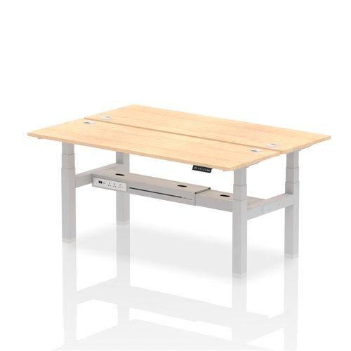 Air Back-to-Back 1800 x 600mm Height Adjustable 2 Person Bench Desk Maple Top with Cable Ports Silver Frame