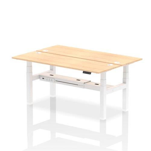 Air Back-to-Back 1800 x 600mm Height Adjustable 2 Person Bench Desk Maple Top with Cable Ports White Frame