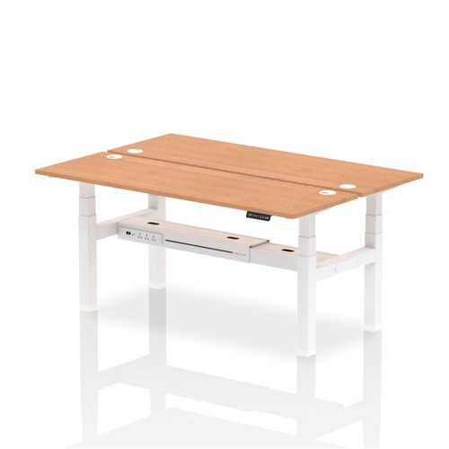 Air Back-to-Back 1800 x 600mm Height Adjustable 2 Person Bench Desk Oak Top with Cable Ports White Frame