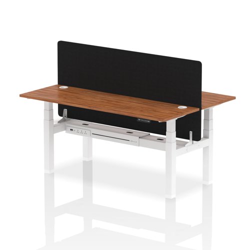 Air Back-to-Back 1800 x 600mm Height Adjustable 2 Person Office Bench Desk Walnut Top with Cable Ports White Frame with Black Straight Screen