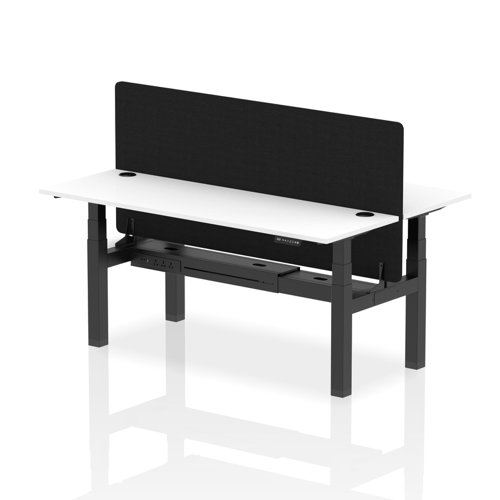 Air Back-to-Back 1800 x 600mm Height Adjustable 2 Person Office Bench Desk White Top with Cable Ports Black Frame with Black Straight Screen