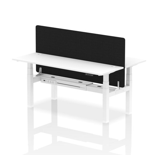 Air Back-to-Back 1800 x 600mm Height Adjustable 2 Person Office Bench Desk White Top with Cable Ports White Frame with Black Straight Screen