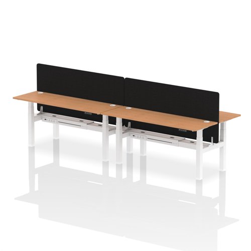 Air Back-to-Back 1800 x 600mm Height Adjustable 4 Person Office Bench Desk Oak Top with Cable Ports White Frame with Black Straight Screen
