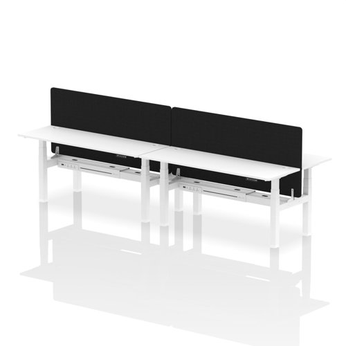 Air Back-to-Back 1800 x 600mm Height Adjustable 4 Person Office Bench Desk White Top with Cable Ports White Frame with Black Straight Screen
