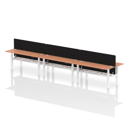 Air Back-to-Back 1800 x 600mm Height Adjustable 6 Person Office Bench Desk Beech Top with Cable Ports White Frame with Black Straight Screen