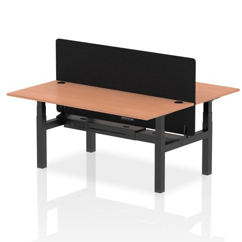 Air Back-to-Back 1800 x 800mm Height Adjustable 2 Person Office Bench Desk Beech Top with Cable Ports Black Frame with Black Straight Screen