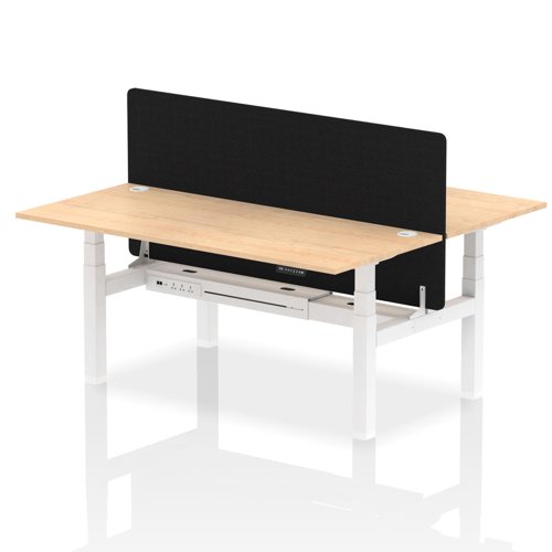 Air Back-to-Back 1800 x 800mm Height Adjustable 2 Person Office Bench Desk Maple Top with Cable Ports White Frame with Black Straight Screen