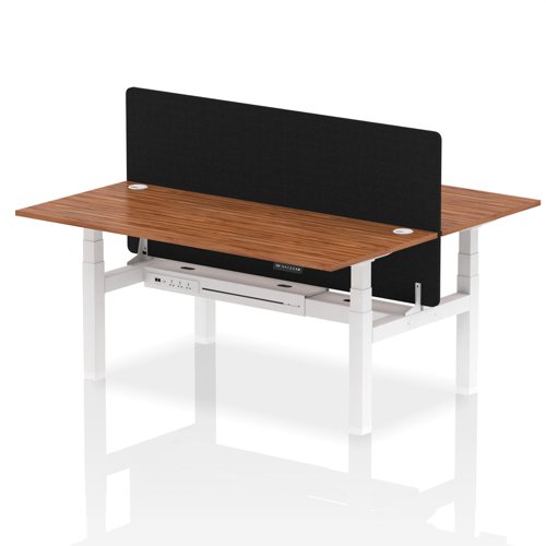 Air Back-to-Back 1800 x 800mm Height Adjustable 2 Person Office Bench Desk Walnut Top with Cable Ports White Frame with Black Straight Screen