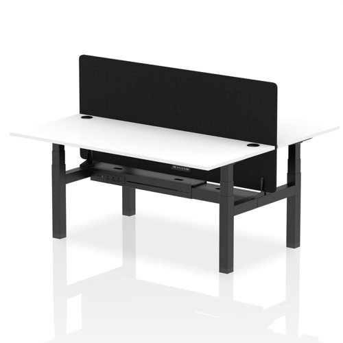Air Back-to-Back 1800 x 800mm Height Adjustable 2 Person Office Bench Desk White Top with Cable Ports Black Frame with Black Straight Screen