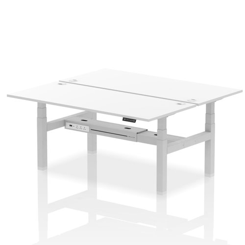 Air Back-to-Back 1800 x 800mm Height Adjustable 2 Person Bench Desk White Top with Cable Ports Silver Frame