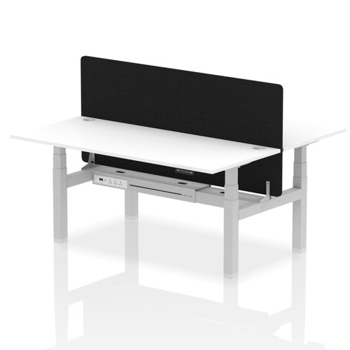 Air Back-to-Back 1800 x 800mm Height Adjustable 2 Person Office Bench Desk White Top with Cable Ports Silver Frame with Black Straight Screen