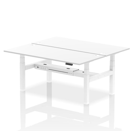 Air Back-to-Back 1800 x 800mm Height Adjustable 2 Person Bench Desk White Top with Cable Ports White Frame
