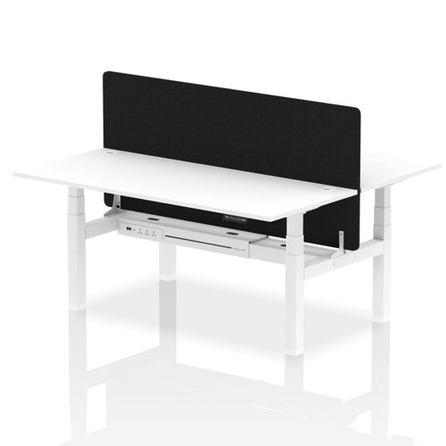 Air Back-to-Back 1800 x 800mm Height Adjustable 2 Person Office Bench Desk White Top with Cable Ports White Frame with Black Straight Screen
