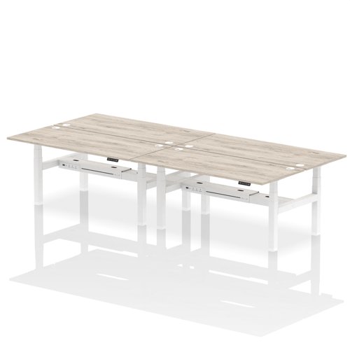 Air Back-to-Back 1800 x 800mm Height Adjustable 4 Person Bench Desk Grey Oak Top with Cable Ports White Frame
