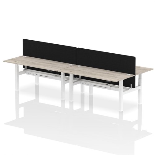 Air Back-to-Back 1800 x 800mm Height Adjustable 4 Person Bench Desk Grey Oak Top with Cable Ports White Frame with Black Straight Screen
