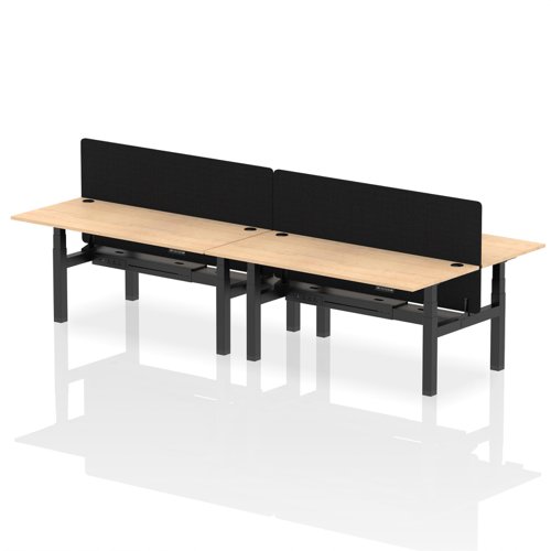 Air Back-to-Back 1800 x 800mm Height Adjustable 4 Person Bench Desk Maple Top with Cable Ports Black Frame with Black Straight Screen