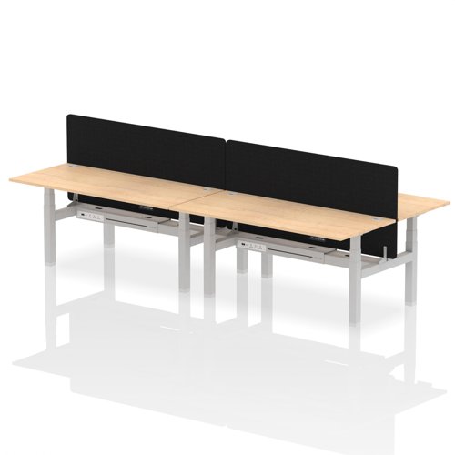 Air Back-to-Back 1800 x 800mm Height Adjustable 4 Person Bench Desk Maple Top with Cable Ports Silver Frame with Black Straight Screen