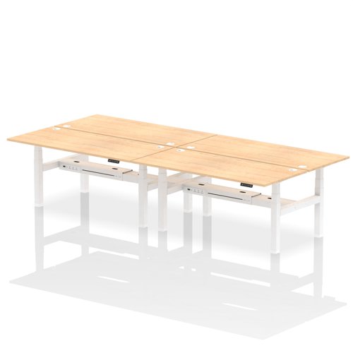 Air Back-to-Back 1800 x 800mm Height Adjustable 4 Person Bench Desk Maple Top with Cable Ports White Frame