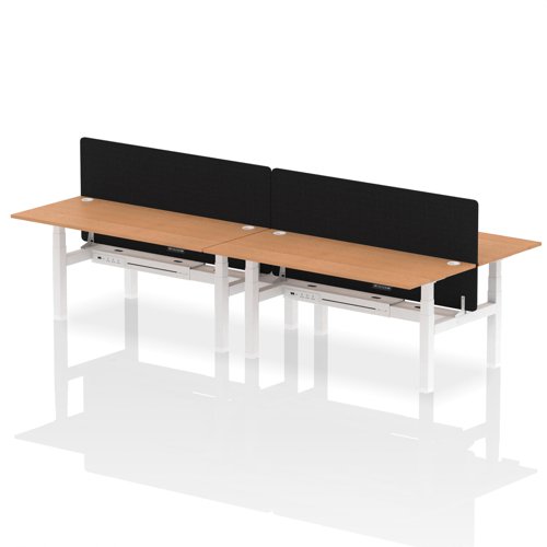 Air Back-to-Back 1800 x 800mm Height Adjustable 4 Person Bench Desk Oak Top with Cable Ports White Frame with Black Straight Screen