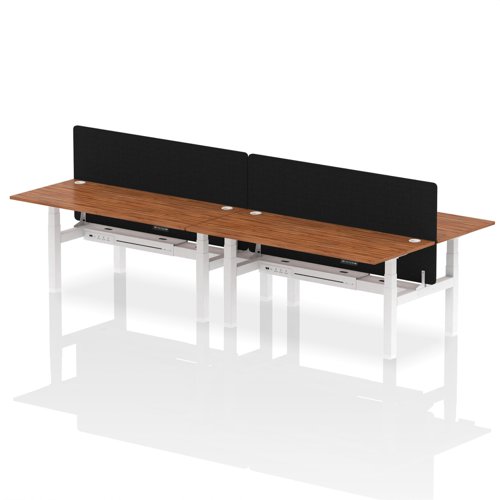 Air Back-to-Back 1800 x 800mm Height Adjustable 4 Person Bench Desk Walnut Top with Cable Ports White Frame with Black Straight Screen