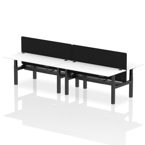 Air Back-to-Back 1800 x 800mm Height Adjustable 4 Person Bench Desk White Top with Cable Ports Black Frame with Black Straight Screen