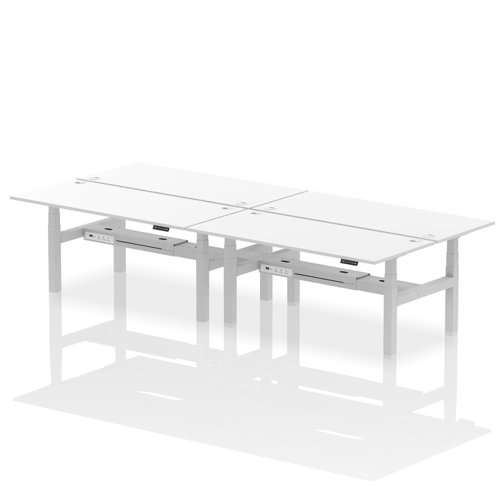 Air Back-to-Back 1800 x 800mm Height Adjustable 4 Person Bench Desk White Top with Cable Ports Silver Frame