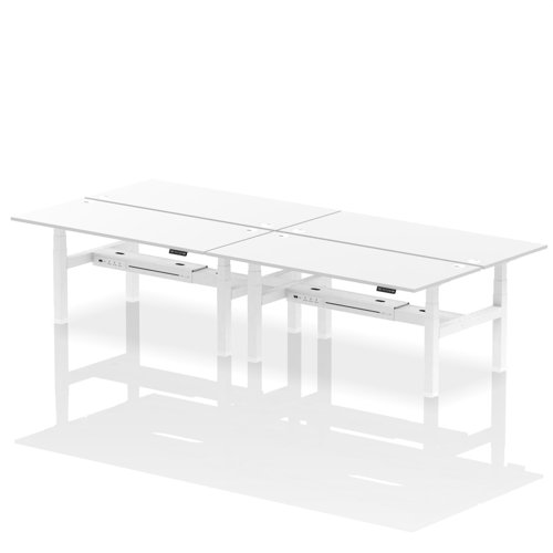 Air Back-to-Back 1800 x 800mm Height Adjustable 4 Person Bench Desk White Top with Cable Ports White Frame