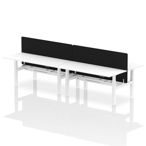 Air Back-to-Back 1800 x 800mm Height Adjustable 4 Person Bench Desk White Top with Cable Ports White Frame with Black Straight Screen