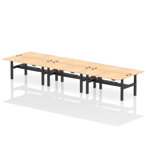 Air Back-to-Back 1800 x 800mm Height Adjustable 6 Person Bench Desk Maple Top with Cable Ports Black Frame