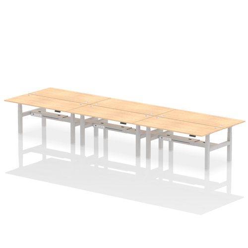 Air Back-to-Back 1800 x 800mm Height Adjustable 6 Person Bench Desk Maple Top with Cable Ports Silver Frame