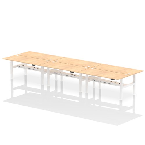 Air Back-to-Back 1800 x 800mm Height Adjustable 6 Person Bench Desk Maple Top with Cable Ports White Frame