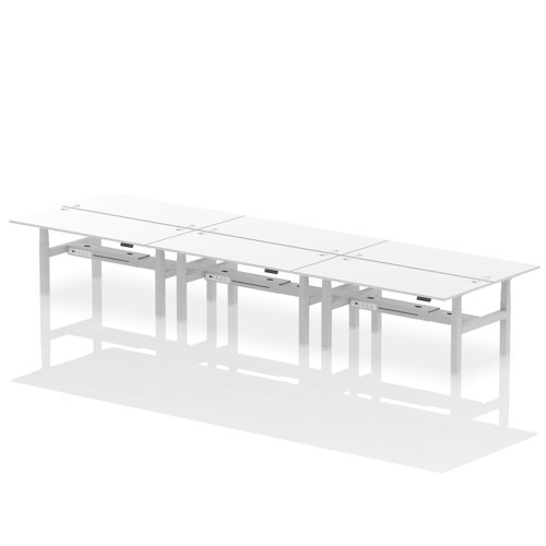 Air Back-to-Back 1800 x 800mm Height Adjustable 6 Person Bench Desk White Top with Cable Ports Silver Frame