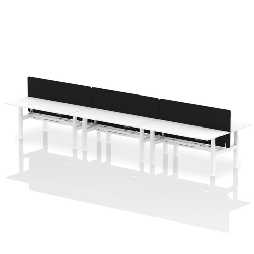 Air Back-to-Back 1800 x 800mm Height Adjustable 6 Person Bench Desk White Top with Cable Ports White Frame with Black Straight Screen