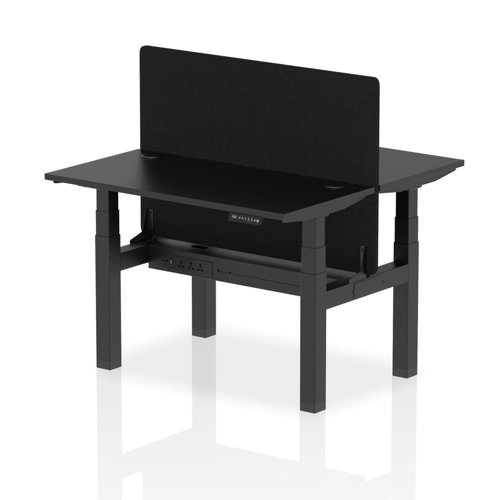 Air Back-to-Back 1200 x 600mm Height Adjustable 2 Person Bench Desk Black Top with Cable Ports Black Frame with Black Straight Screen