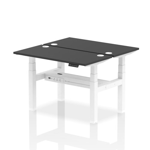 Air Back-to-Back 1200 x 600mm Height Adjustable 2 Person Bench Desk Black Top with Cable Ports White Frame