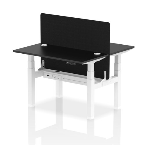 Air Back-to-Back 1200 x 600mm Height Adjustable 2 Person Bench Desk Black Top with Cable Ports White Frame with Black Straight Screen