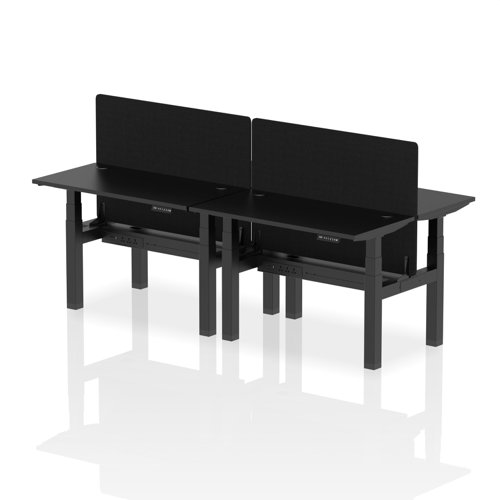 Air Back-to-Back 1200 x 600mm Height Adjustable 4 Person Bench Desk Black Top with Cable Ports Black Frame with Black Straight Screen