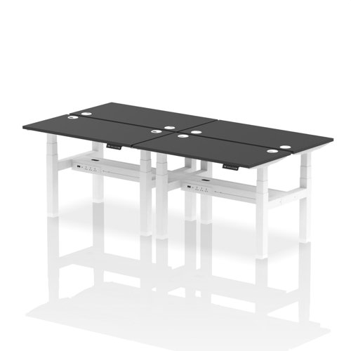 Air Back-to-Back 1200 x 600mm Height Adjustable 4 Person Bench Desk Black Top with Cable Ports White Frame