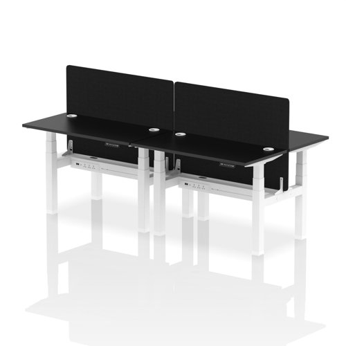 Air Back-to-Back 1200 x 600mm Height Adjustable 4 Person Bench Desk Black Top with Cable Ports White Frame with Black Straight Screen